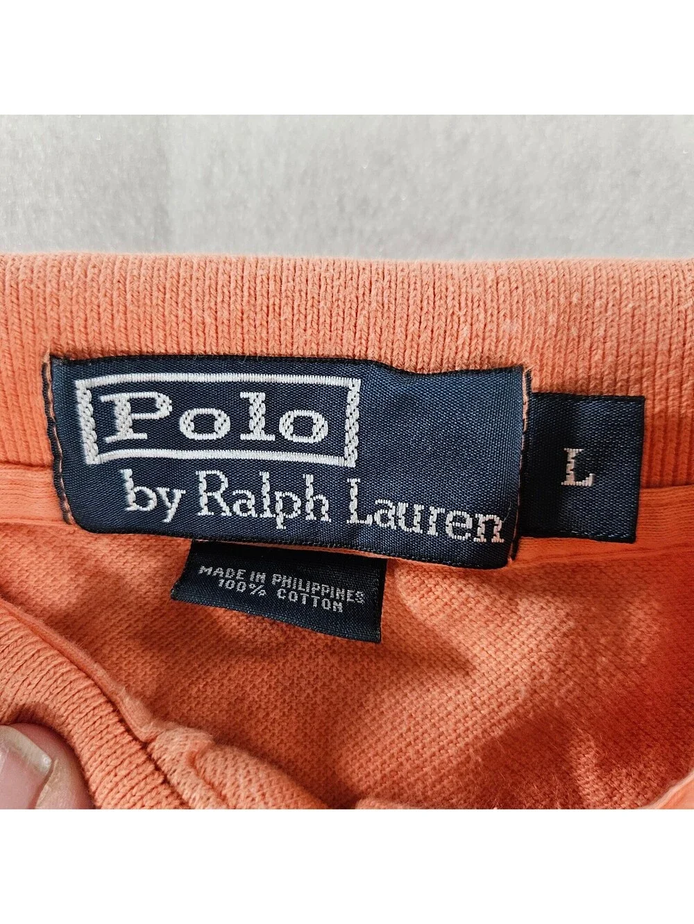 Polo Ralph Lauren Shirt Mens Large L Orange Pique Cotton Short Sleeve Navy Pony